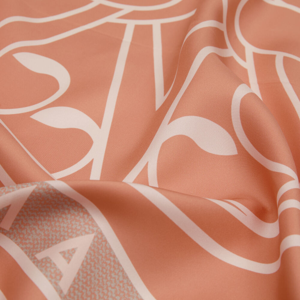 Salmon Vismara Swan Pattern Twill Silk Square Scarf - Vismara