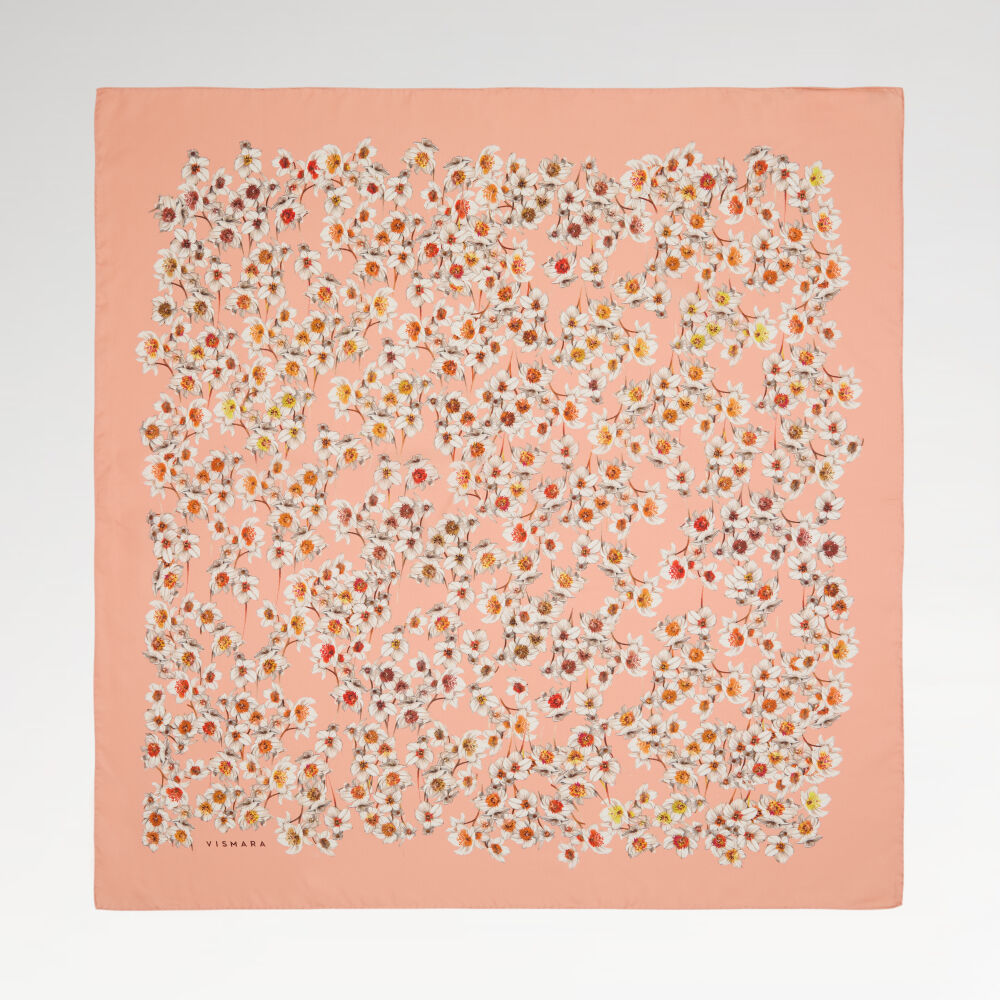 Salmon Watercolor Floral Pattern Twill Silk Square Scarf