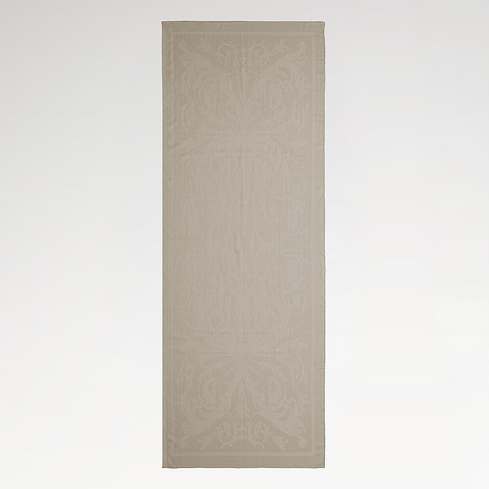 Sand Beige Baroque Inspiration Patterned Jacquard Cotton Silk Scarf - 2