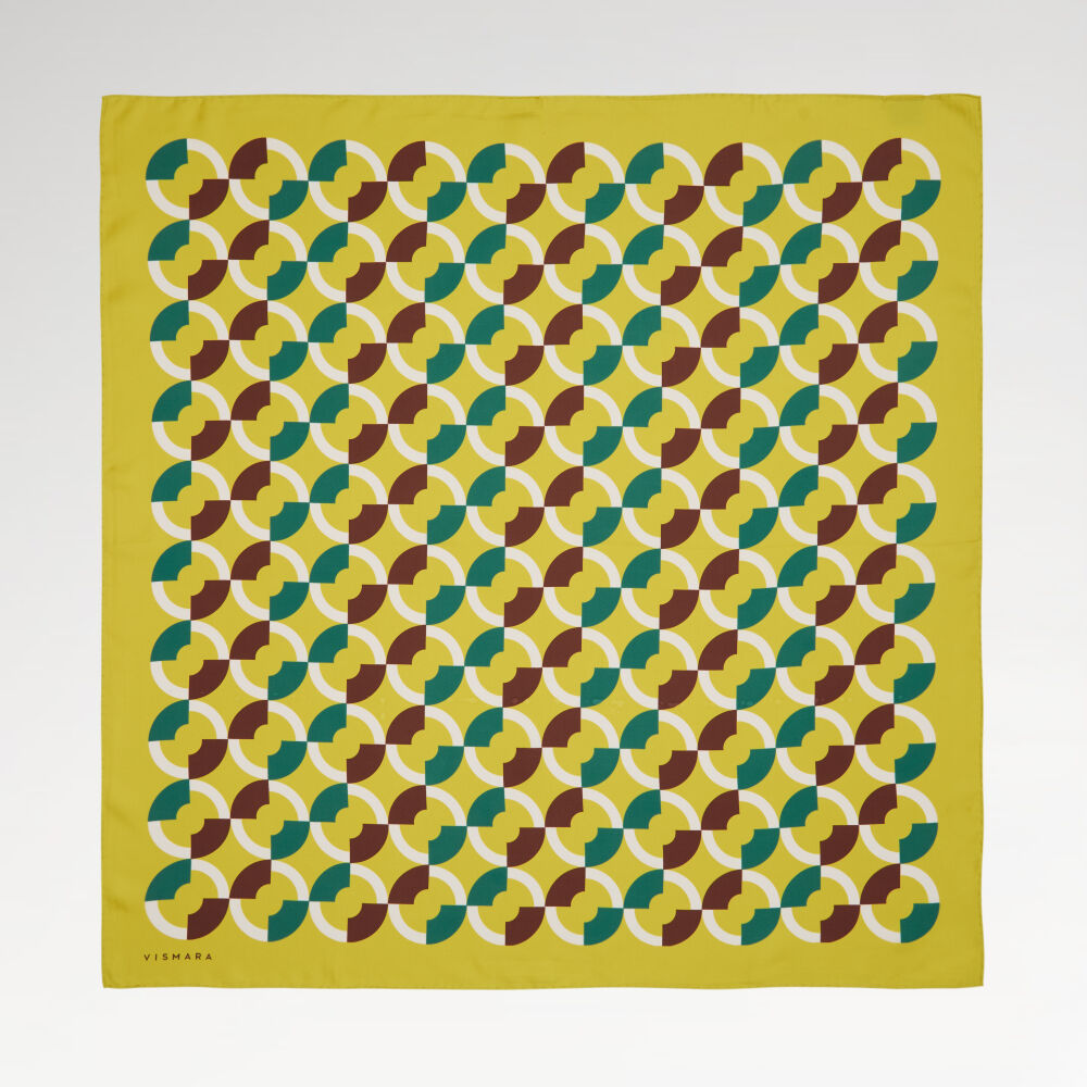 Sarı Çember Desenli Twill İpek Eşarp