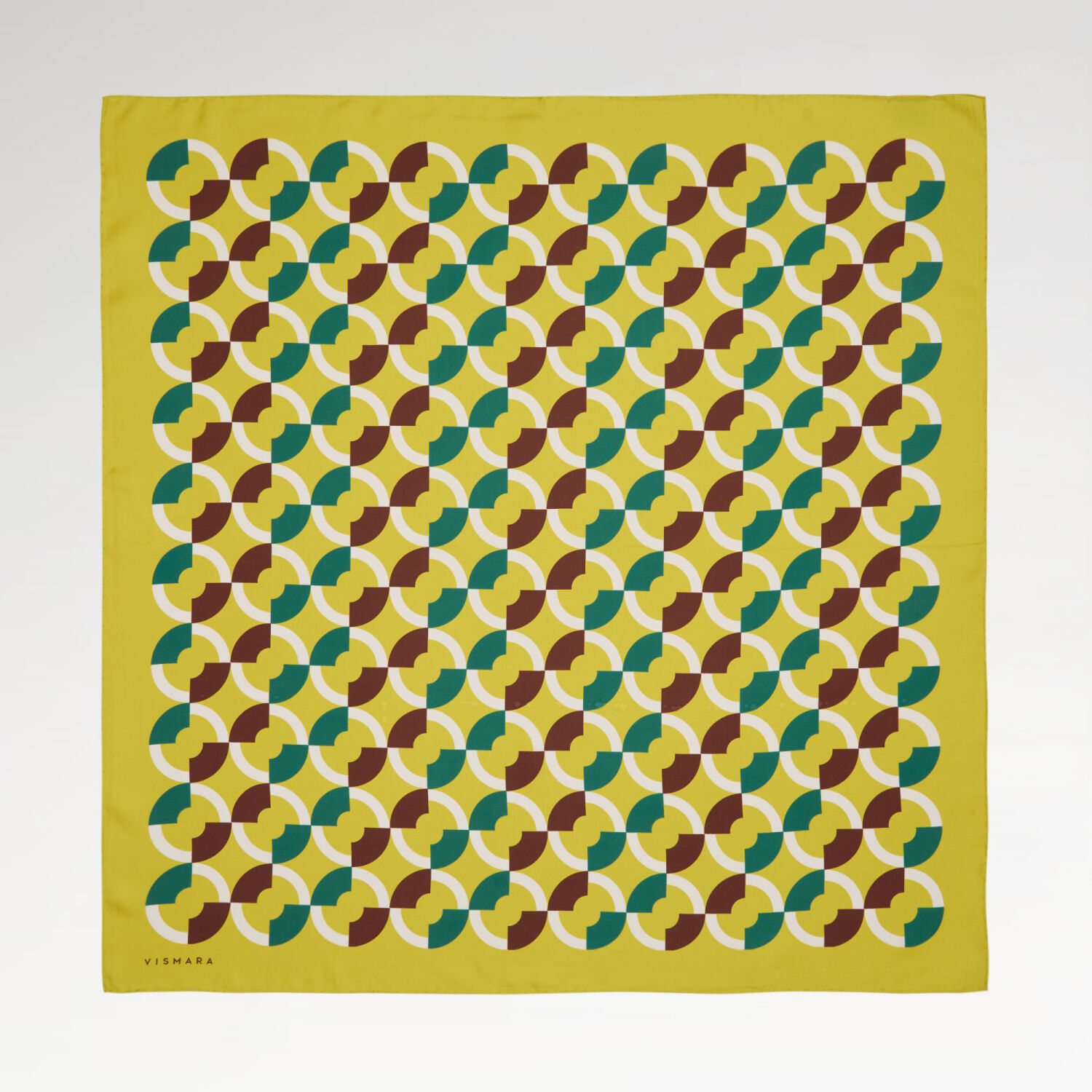 Sarı Çember Desenli Twill İpek Eşarp - 1