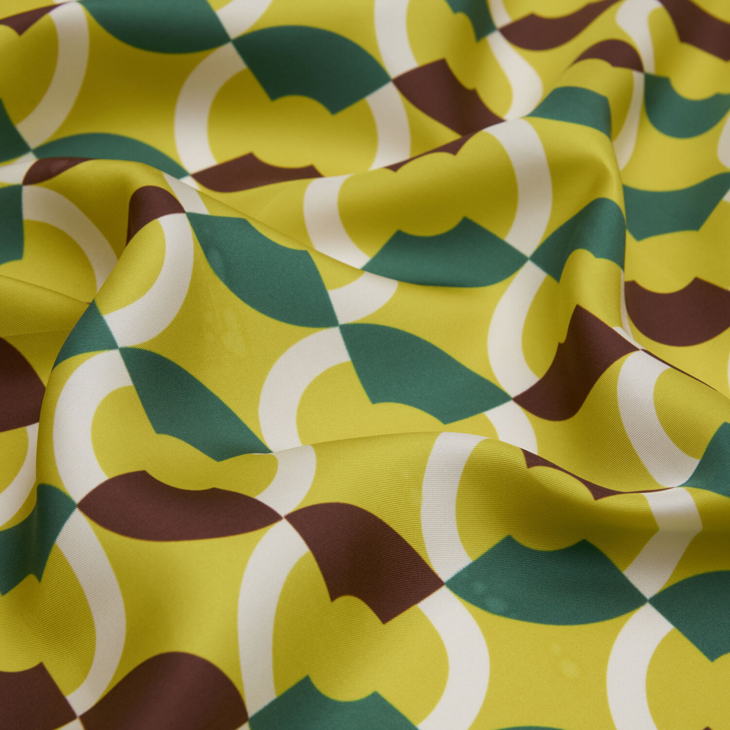 Sarı Çember Desenli Twill İpek Eşarp - 2