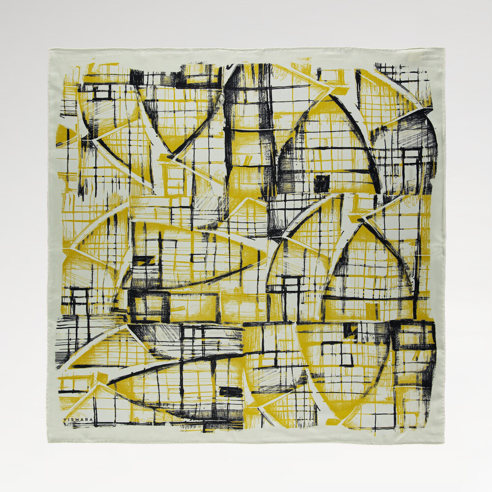 Yellow Contour Pattern Twill Silk Square Scarf