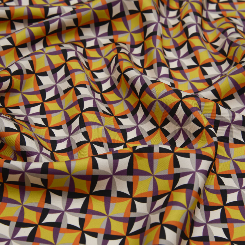 Sarı Diamond Line Retro Desen Twill İpek Eşarp - Vismara