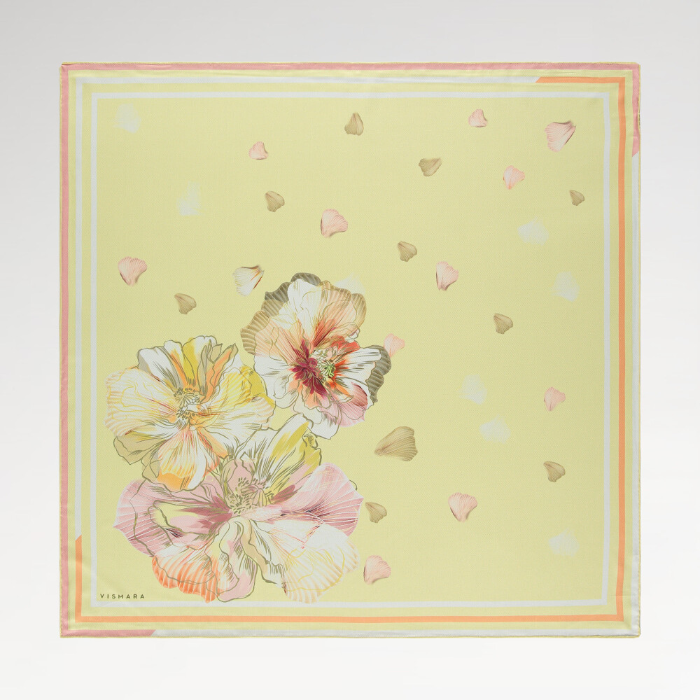 Yellow Foglia Lieve Pattern Twill Silk Square Scarf