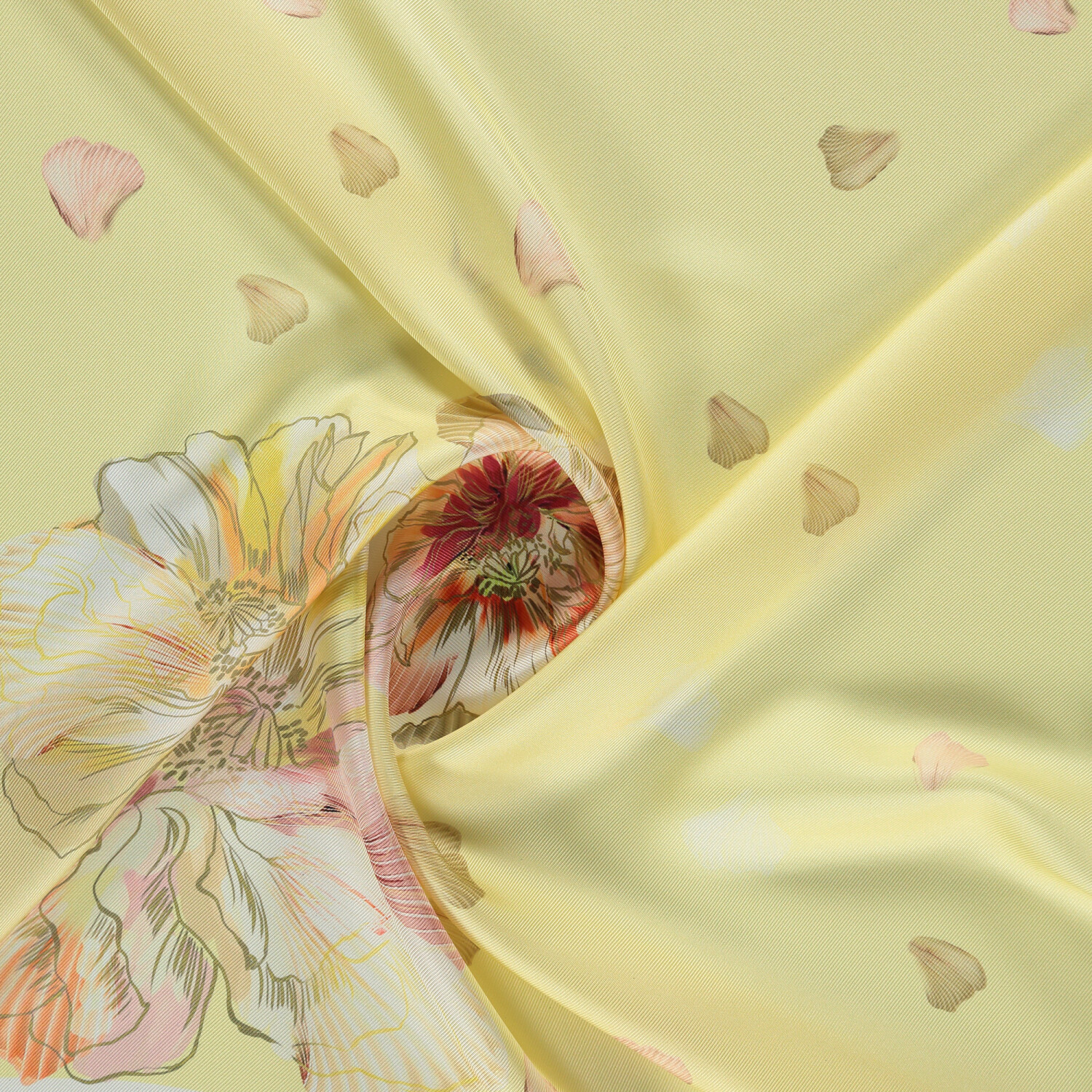 Yellow Foglia Lieve Pattern Twill Silk Square Scarf - 2