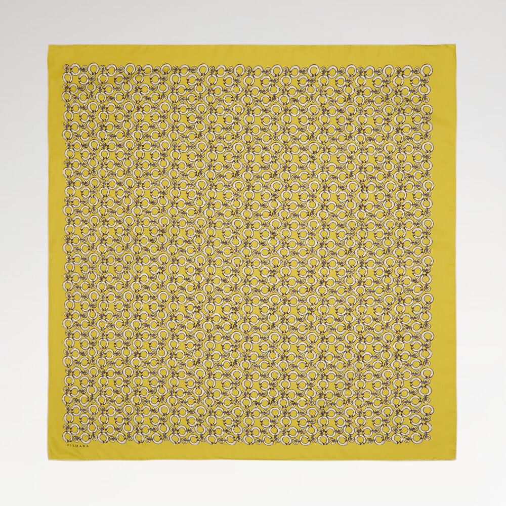 Sarı Halkalı Zincir Desen Twill İpek Eşarp