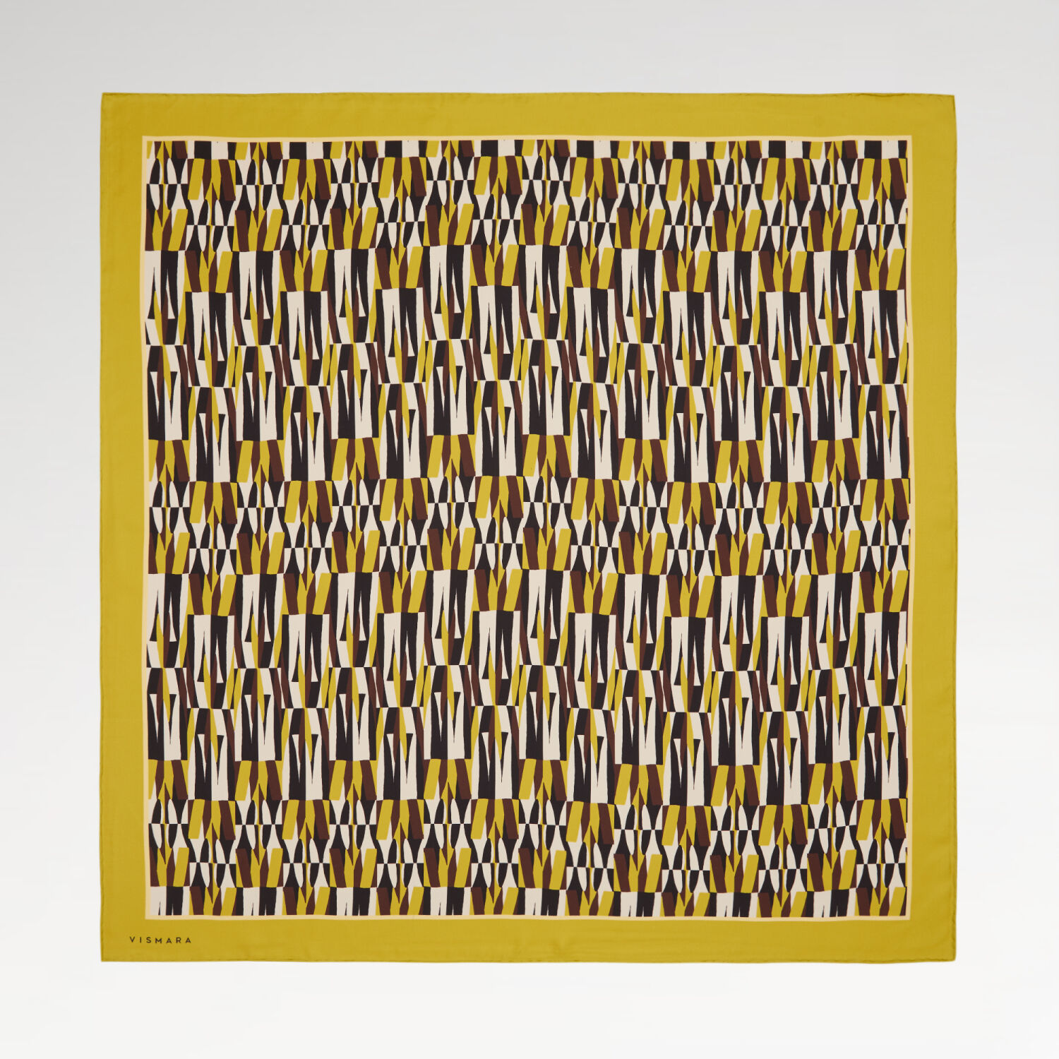 Sarı İkat Retro Desenli Twill İpek Eşarp - 1