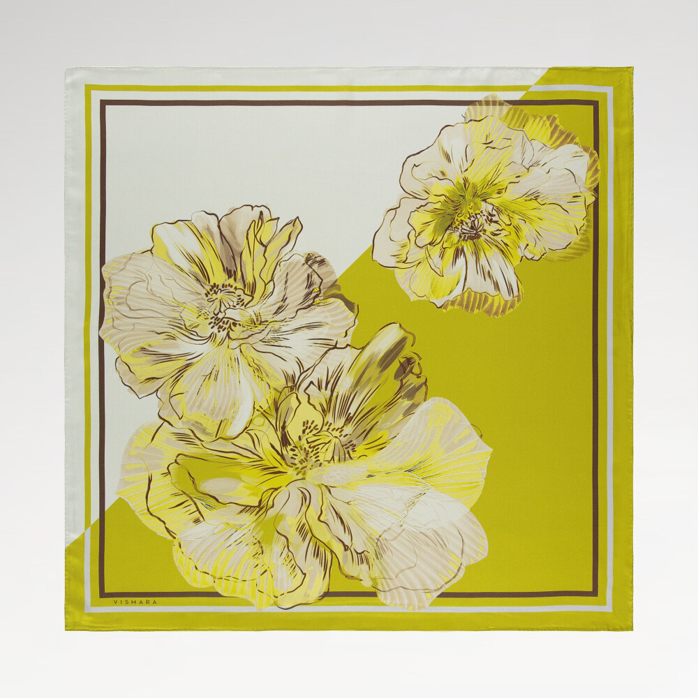 Yellow Linea Fiora Pattern Twill Silk Square Scarf