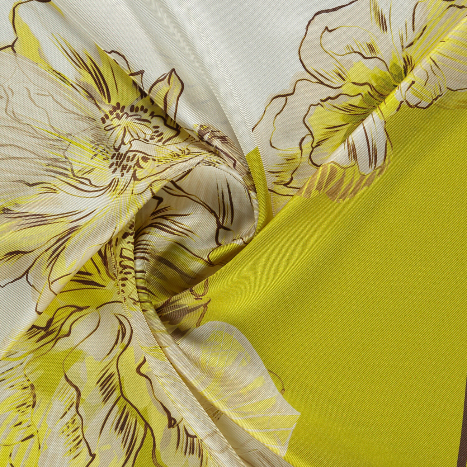 Yellow Linea Fiora Pattern Twill Silk Square Scarf - 2