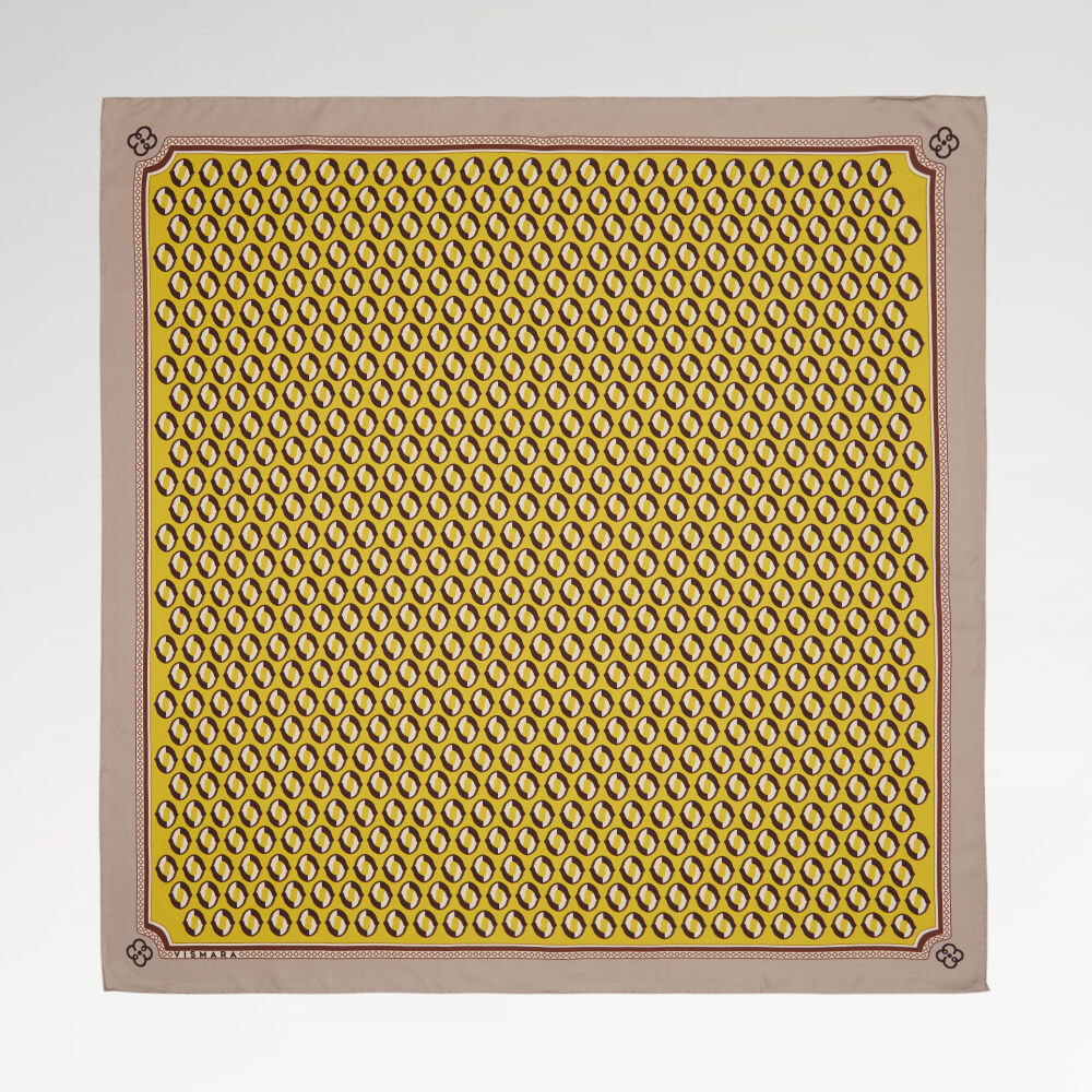 Sarı Modern Geometrik Desenli Twill İpek Eşarp