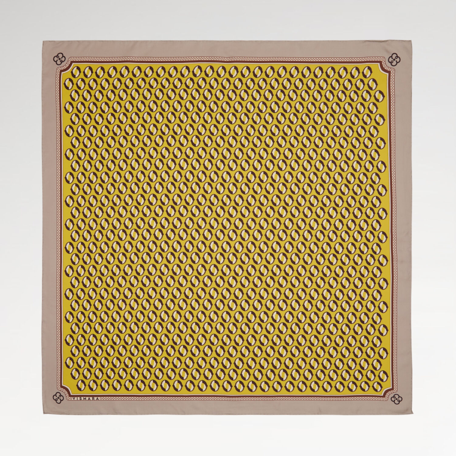 Sarı Modern Geometrik Desenli Twill İpek Eşarp - 1