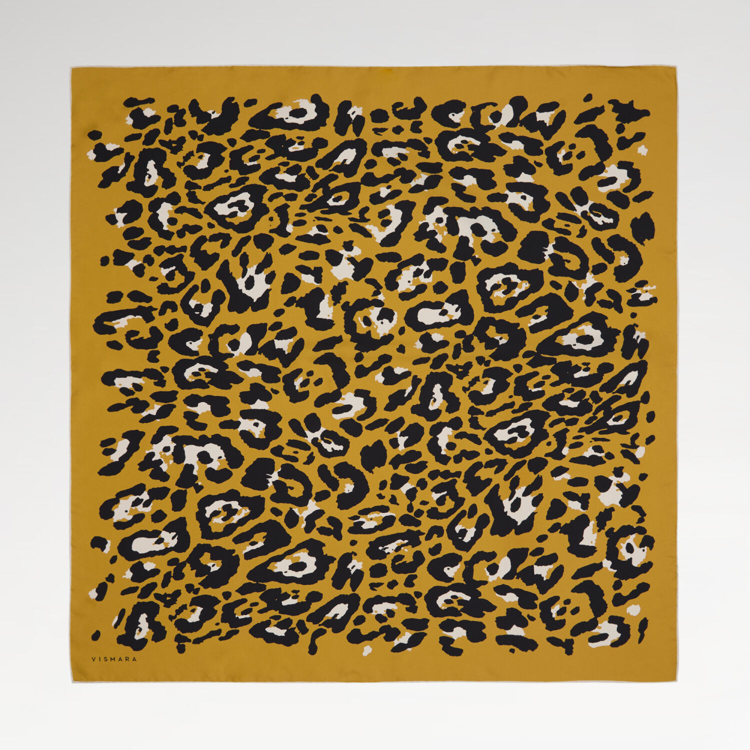 Sarı Modern Leopar Desenli Twill İpek Eşarp - 1