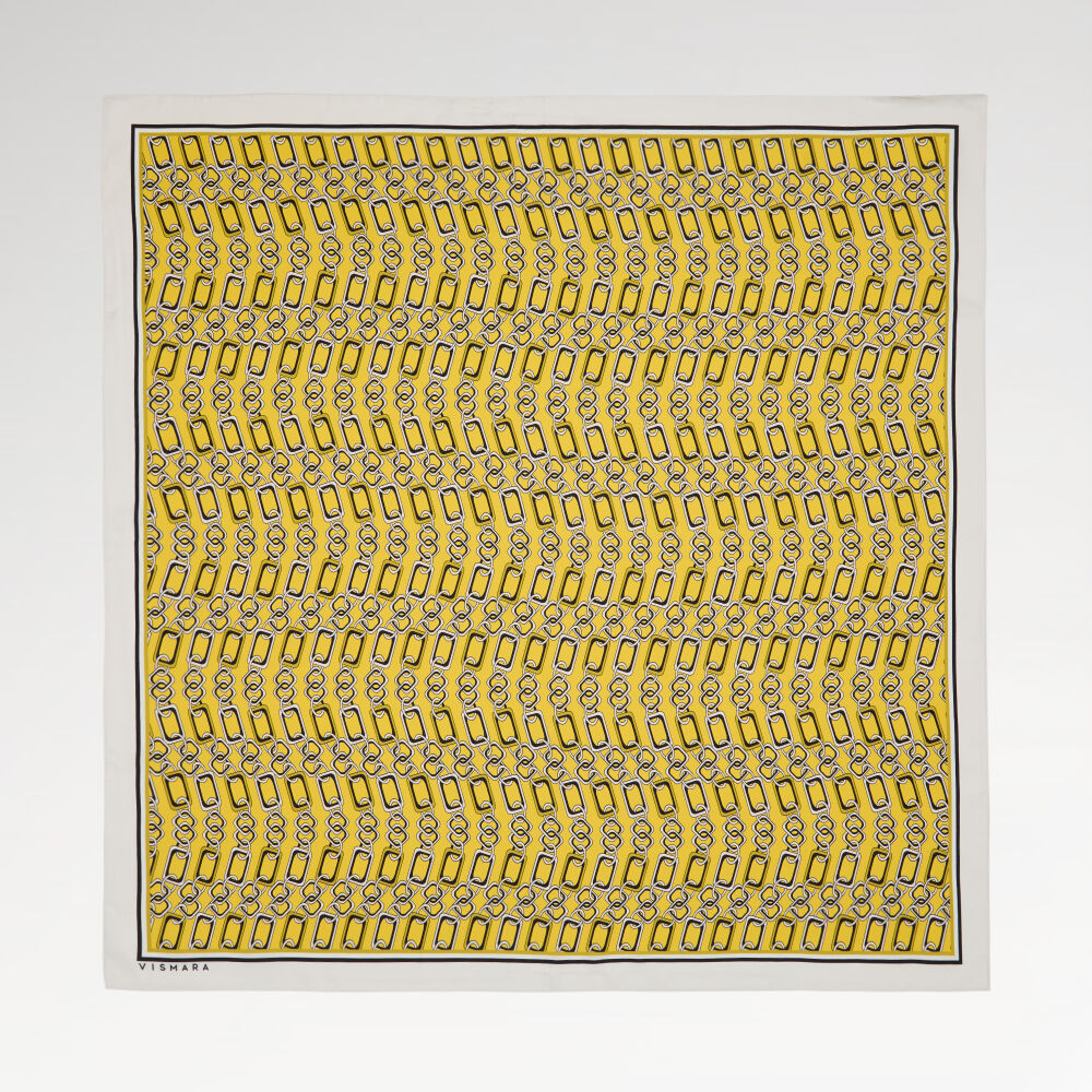 Sarı Modern Zincir Desen Twill İpek Eşarp