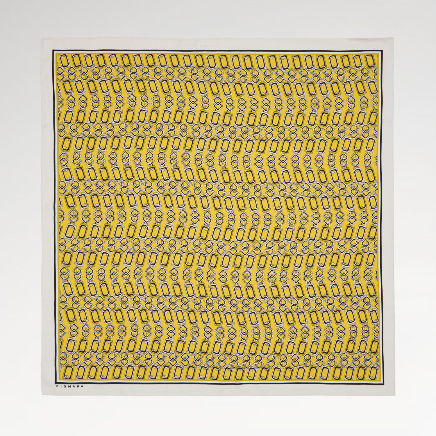 Sarı Modern Zincir Desen Twill İpek Eşarp - 1