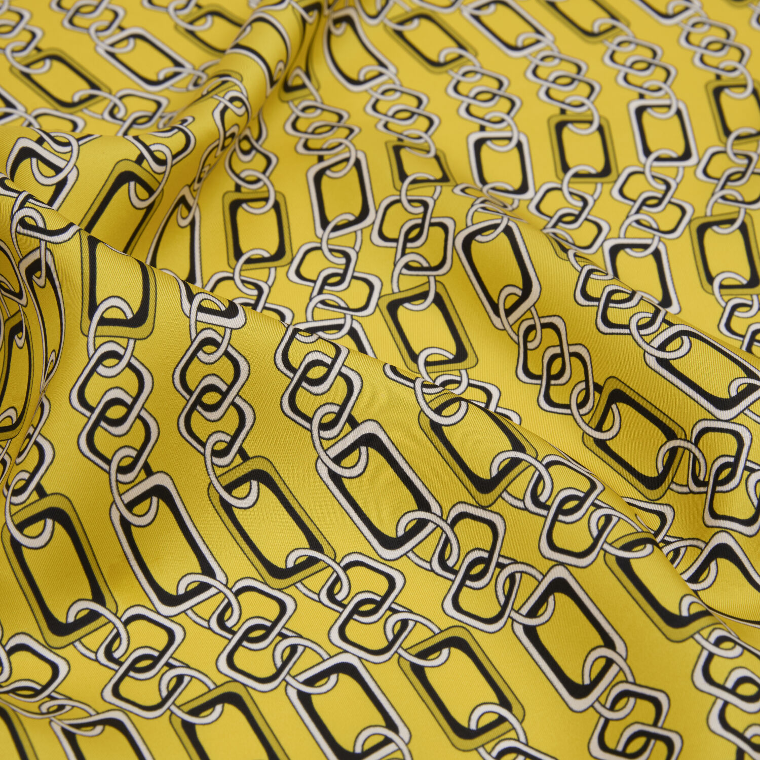 Sarı Modern Zincir Desen Twill İpek Eşarp - 2