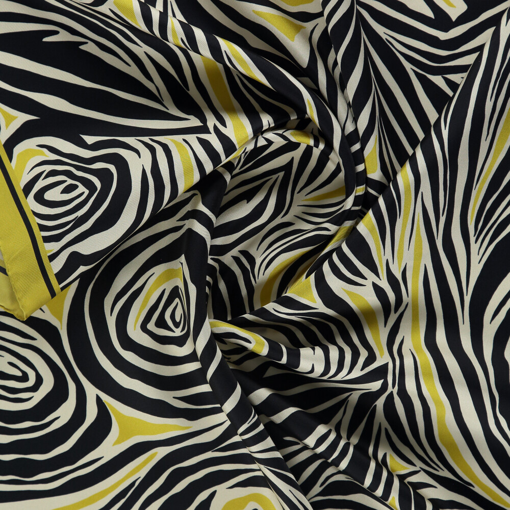 Yellow Monobloom Pattern Twill Silk Square Scarf - Vismara