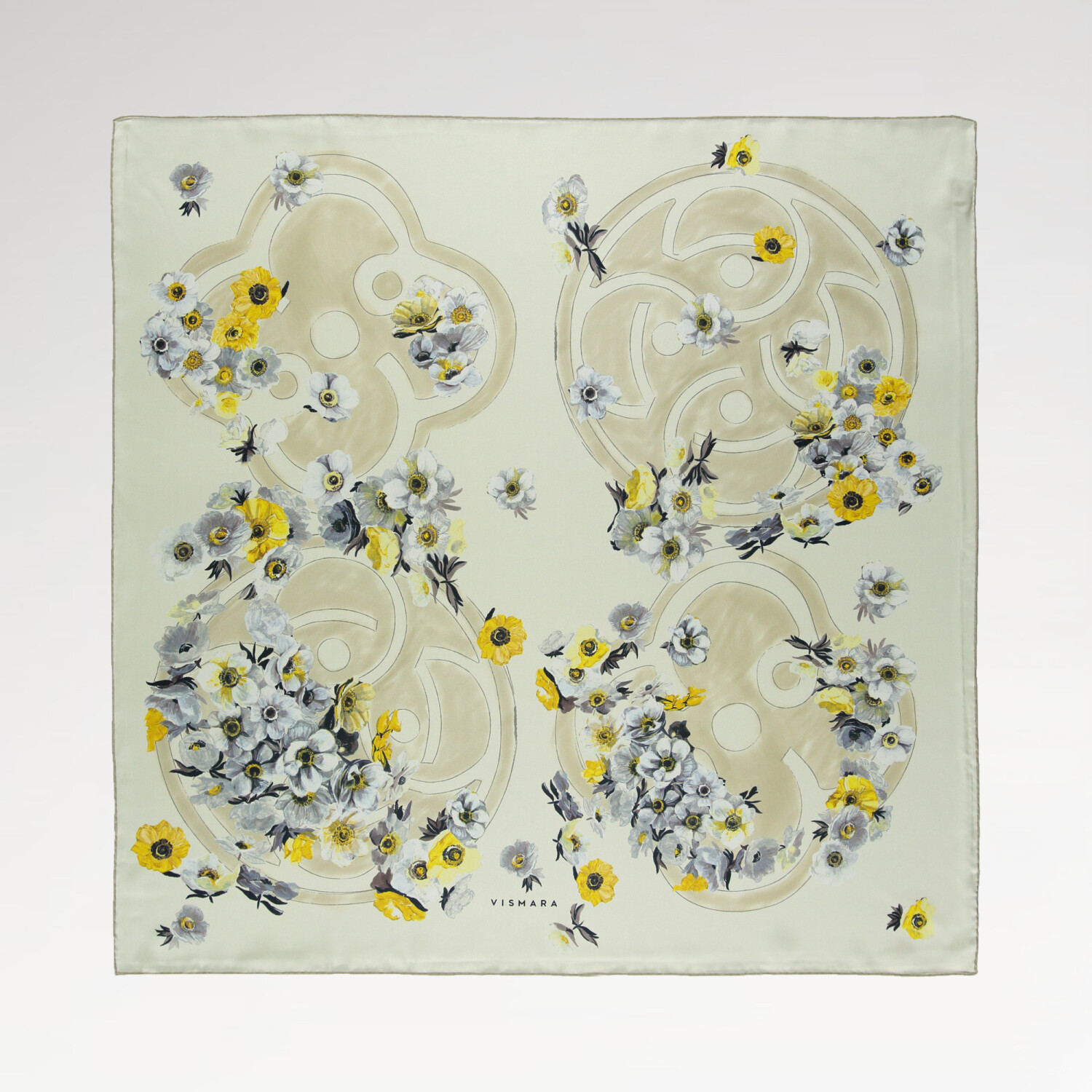 Yellow Primavera Pattern Twill Silk Square Scarf - 1