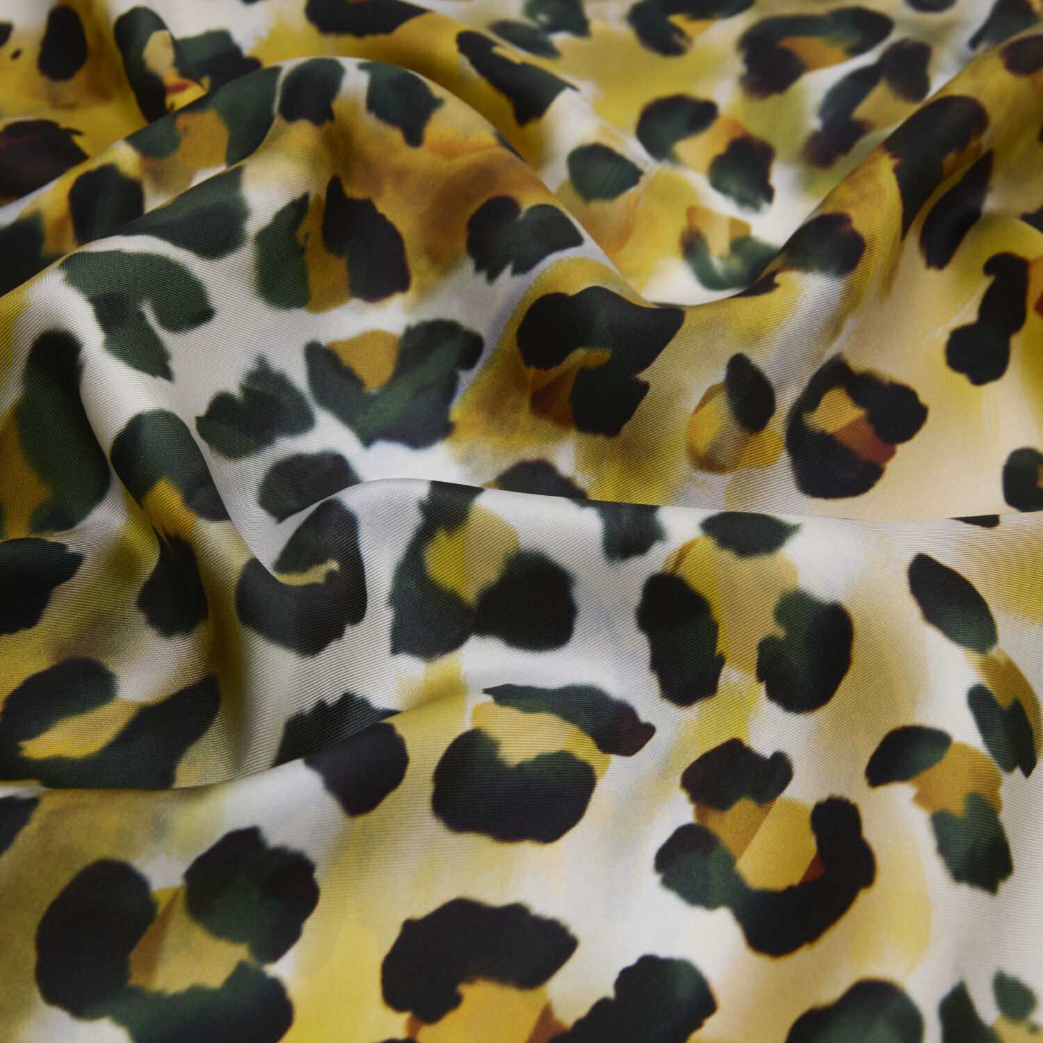 Sarı Sanatsal Leopar Desenli Twill İpek Eşarp - 2