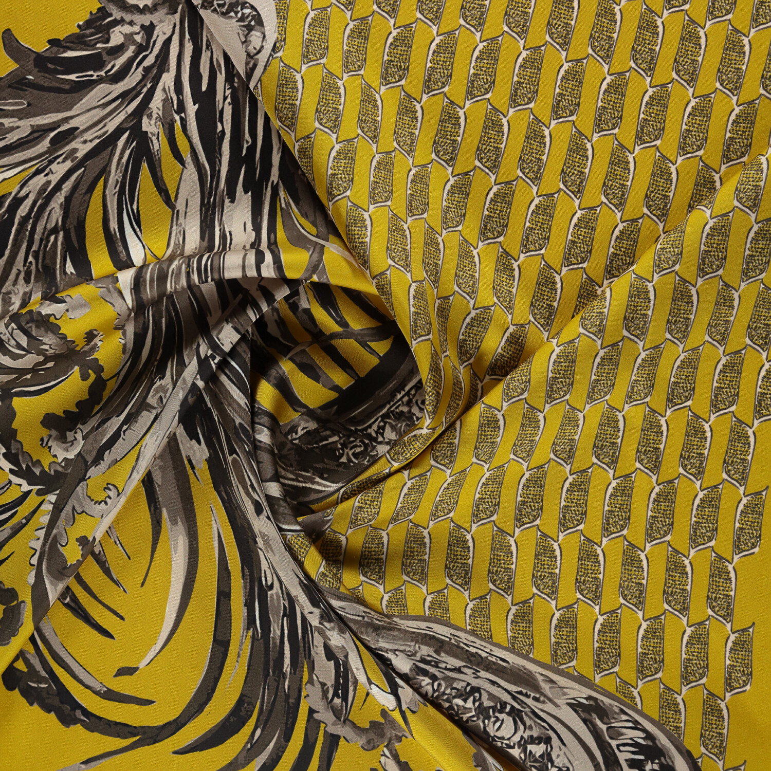 Yellow Silenzio Dorato Pattern Twill Silk Square Scarf - 2