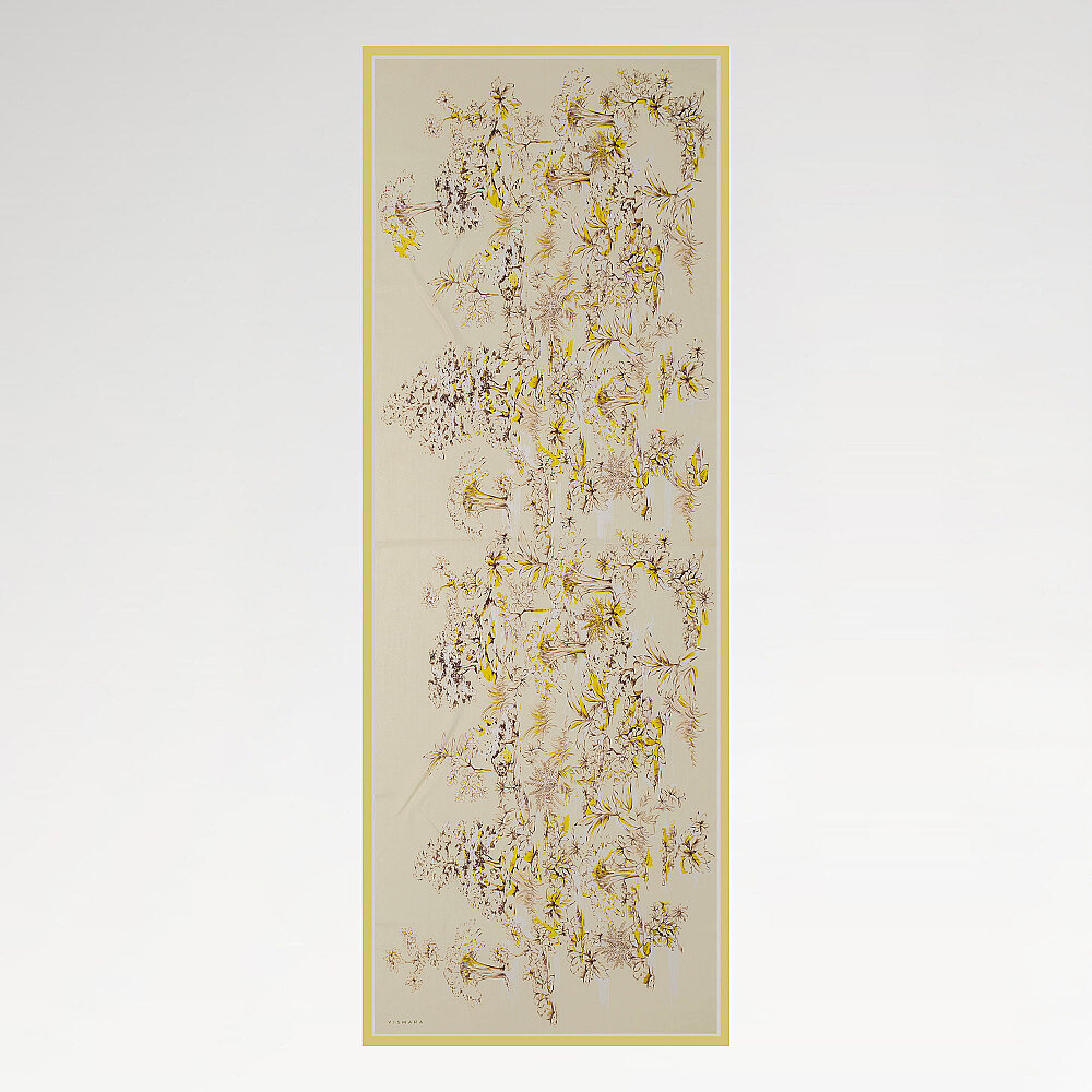 Sarı Toile Bahçe Desenli İpek Şal - 2