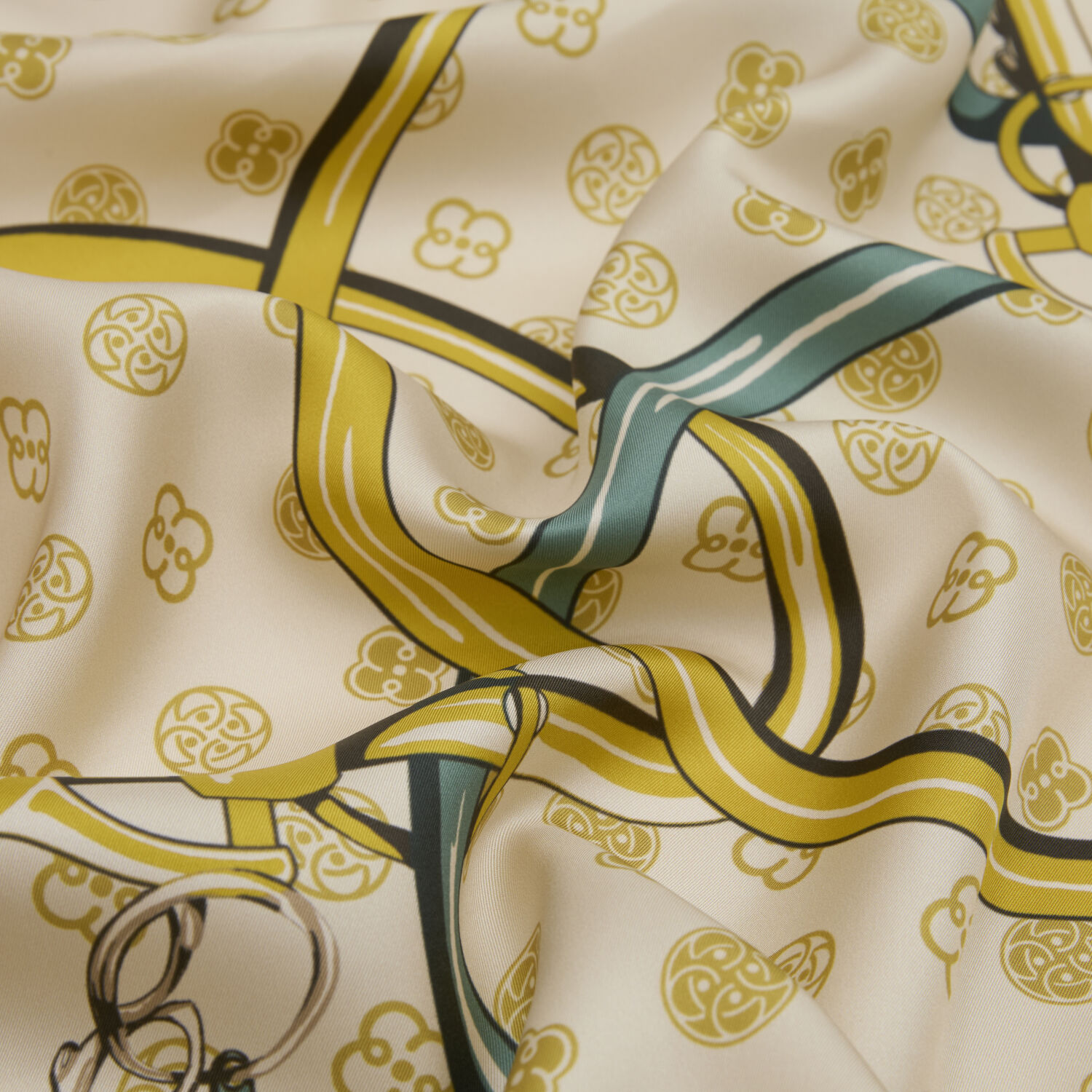 Sarı Vismara Harness Desenli Twill İpek Eşarp - 2