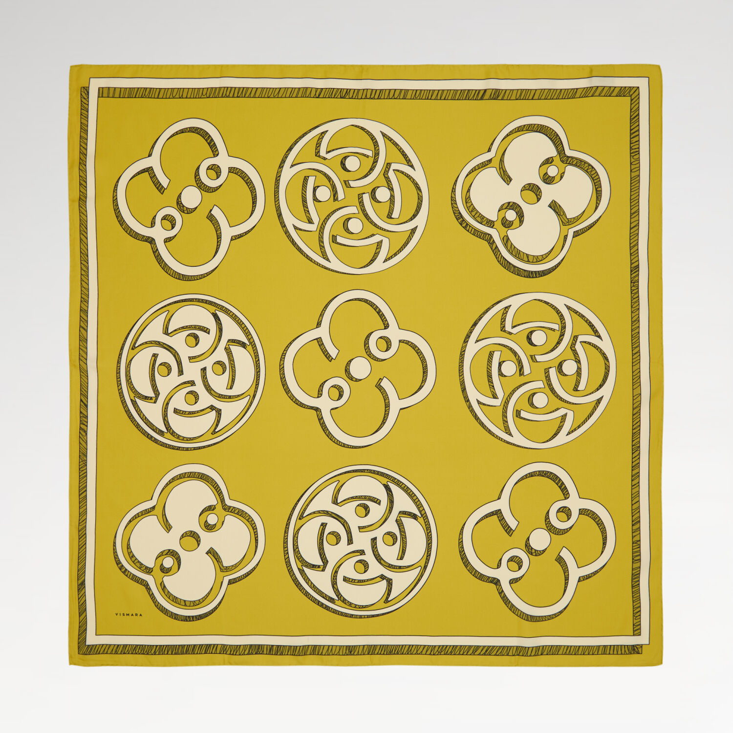 Sarı Vismara Monogram Desenli Twill İpek Eşarp - 1
