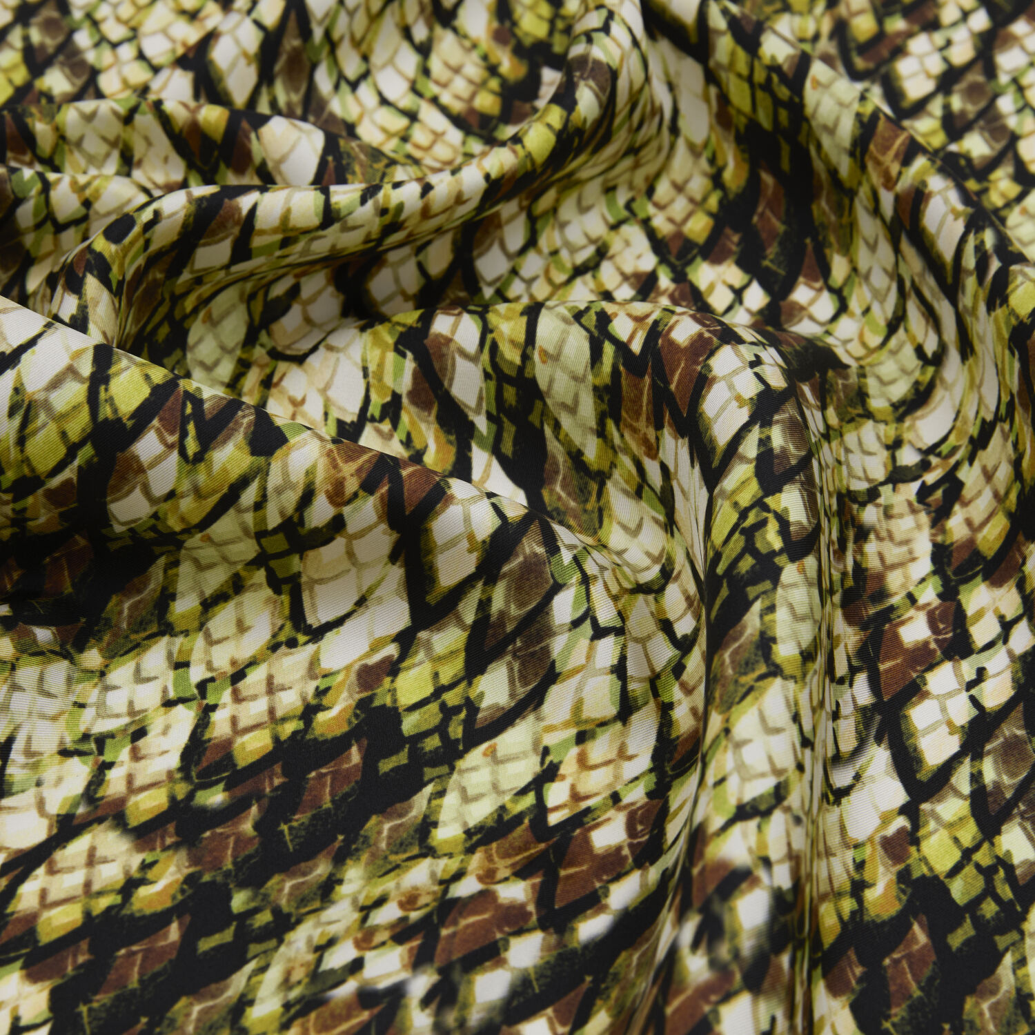 Sarı Yılan Desenli Twill İpek Eşarp - 2