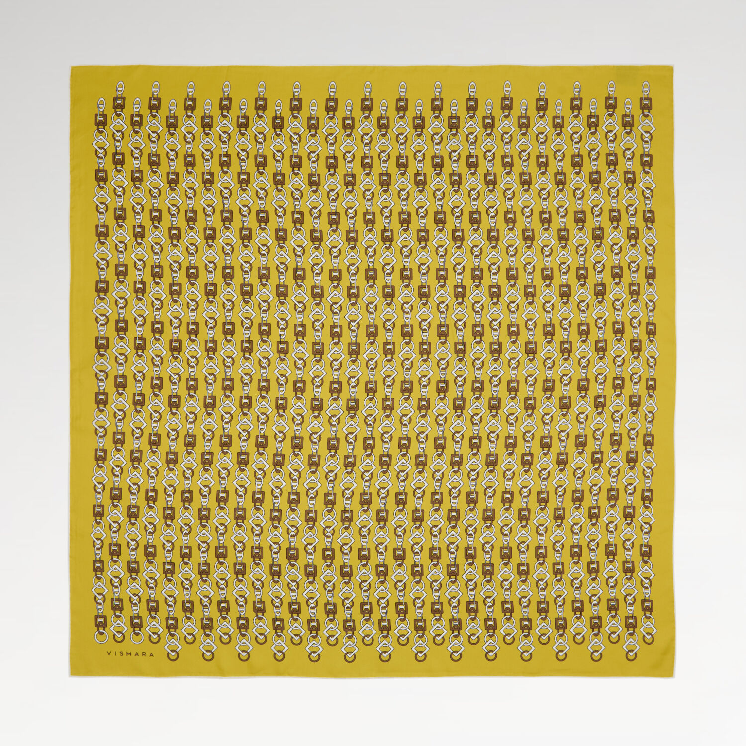 Sarı Zincir Motif Desenli Twill İpek Eşarp - 1