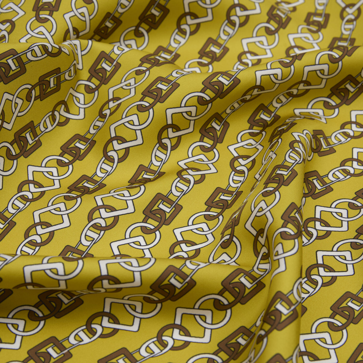 Sarı Zincir Motif Desenli Twill İpek Eşarp - 2
