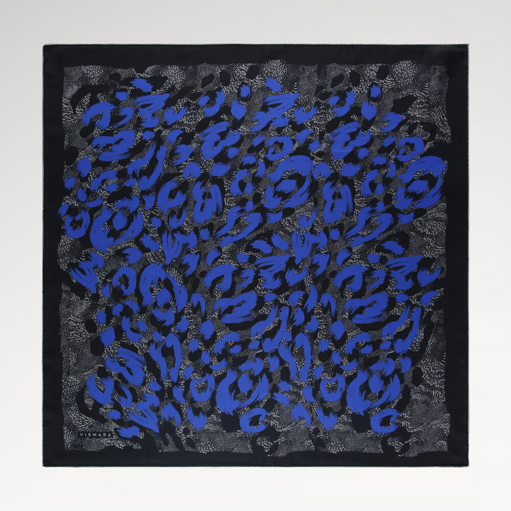 Saxe Blue Leopard Print Twill Silk Square Scarf