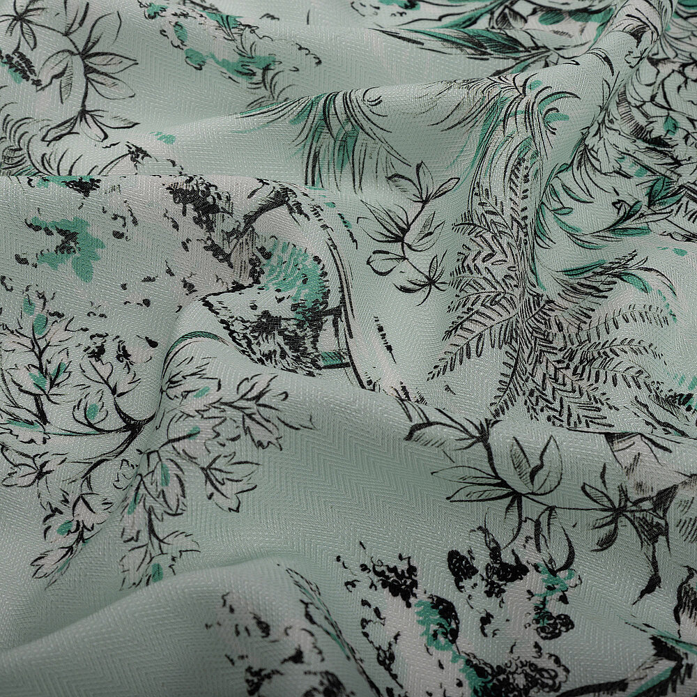 Sciarpa di seta con motivo giardino toile de Jouy color verde menta - 3