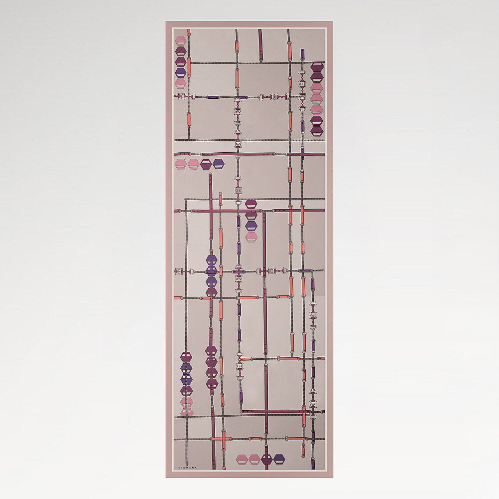 Sciarpa di seta rosa cipria con motivo a linee prismatiche - 2