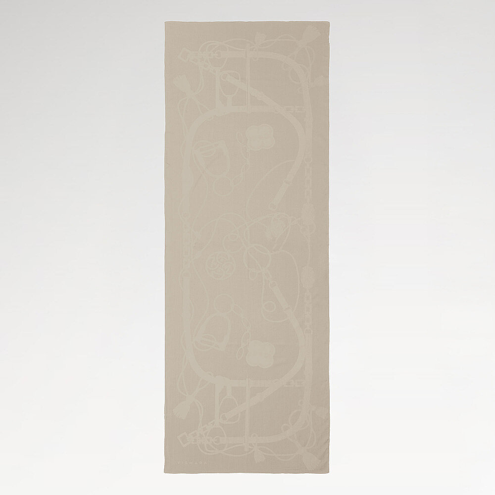 Sciarpa in cotone e seta jacquard con motivo a catena Monarque beige - 2