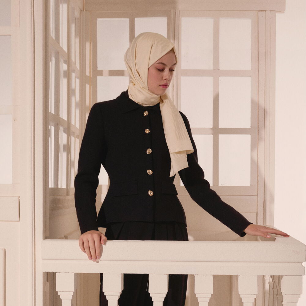 Sciarpa in lana e seta jacquard con motivo a goccia beige - Vismara