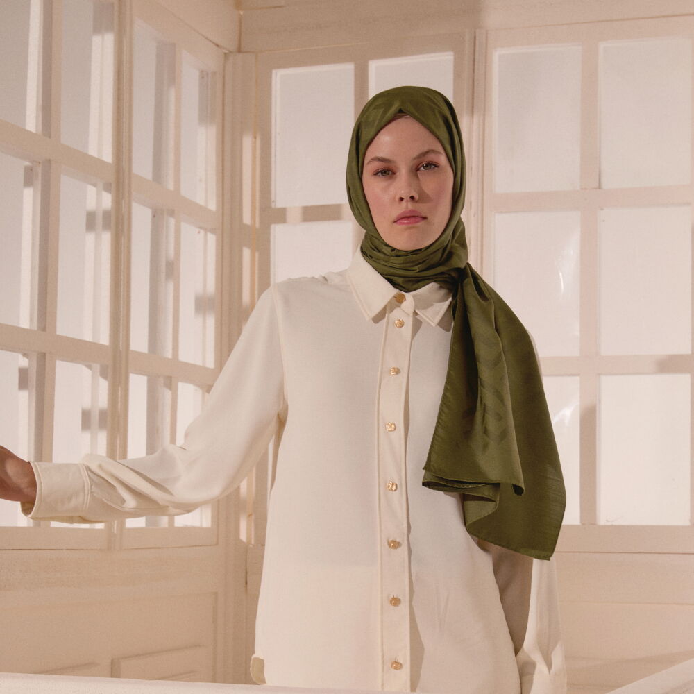 Sciarpa in lana e seta jacquard con motivo G verde kaki - Vismara