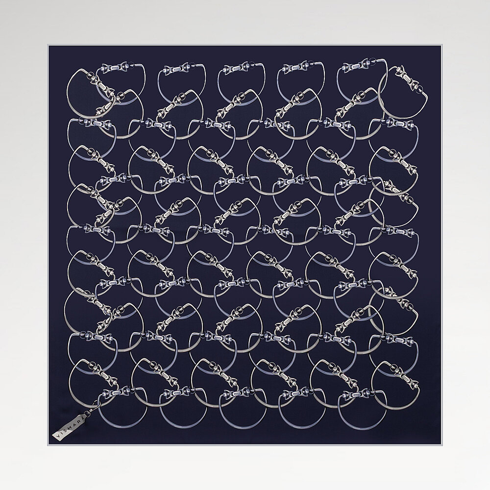 Sciarpa quadrata in seta blu navy con motivo a catena - 1