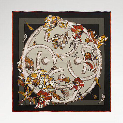 Sciarpa quadrata in seta con fantasia Flora Viva color kaki