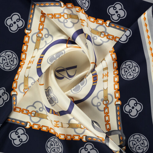 Sciarpa quadrata in seta con motivo a catena monogramma Vismara blu navy - Vismara