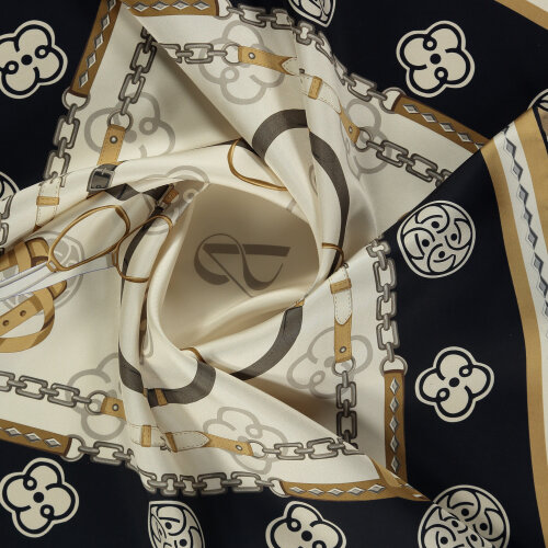 Sciarpa quadrata in seta con motivo a catena monogramma Vismara nera - Vismara