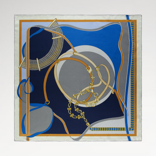 Sciarpa quadrata in seta con motivo Blue Chain Harmony