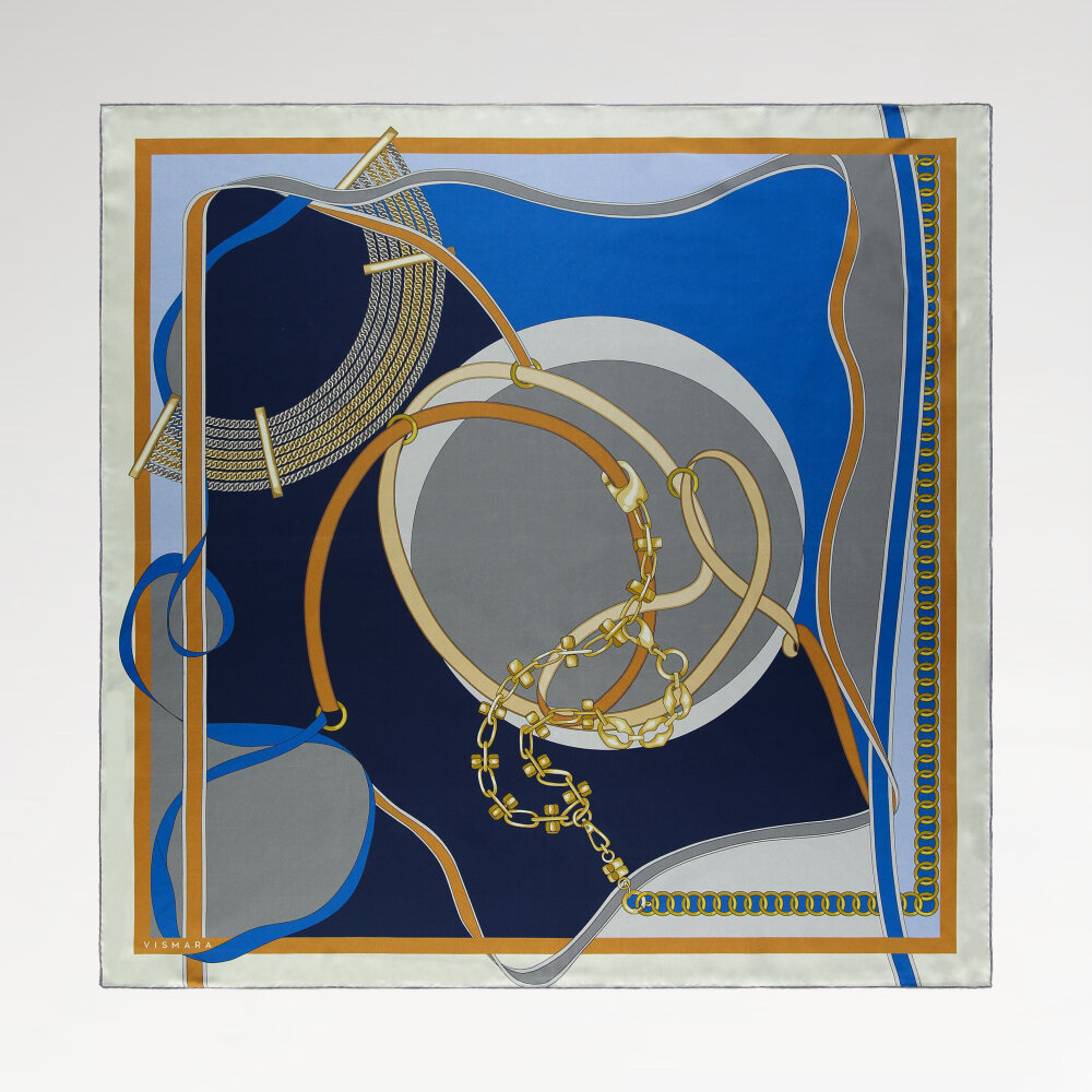 Sciarpa quadrata in seta con motivo Blue Chain Harmony - 1
