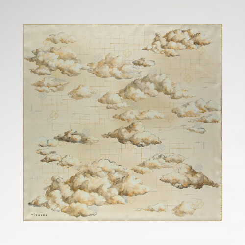 Sciarpa quadrata in seta con motivo Cloud Dance color crema
