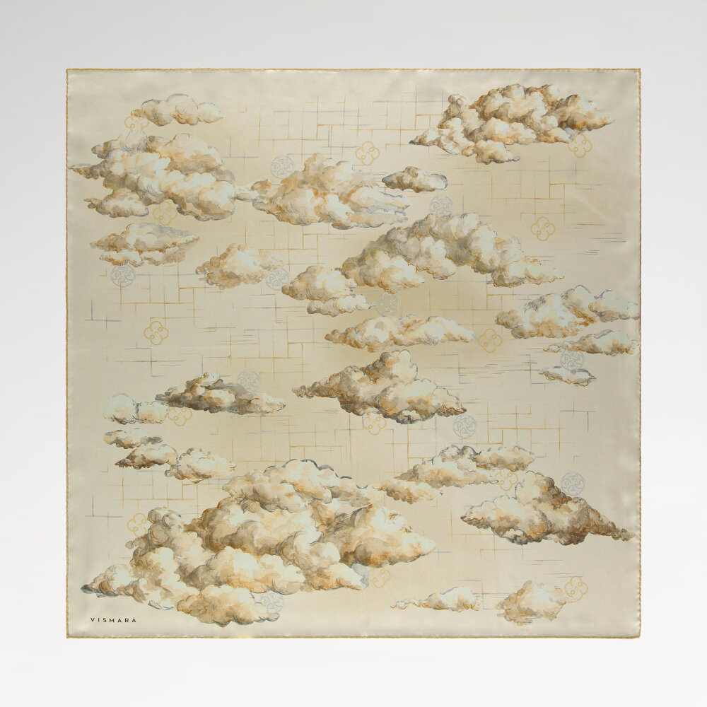 Sciarpa quadrata in seta con motivo Cloud Dance color crema - 1