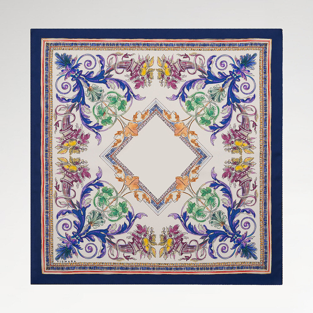 Sciarpa quadrata in seta con motivo Fiorenza blu cobalto - 1