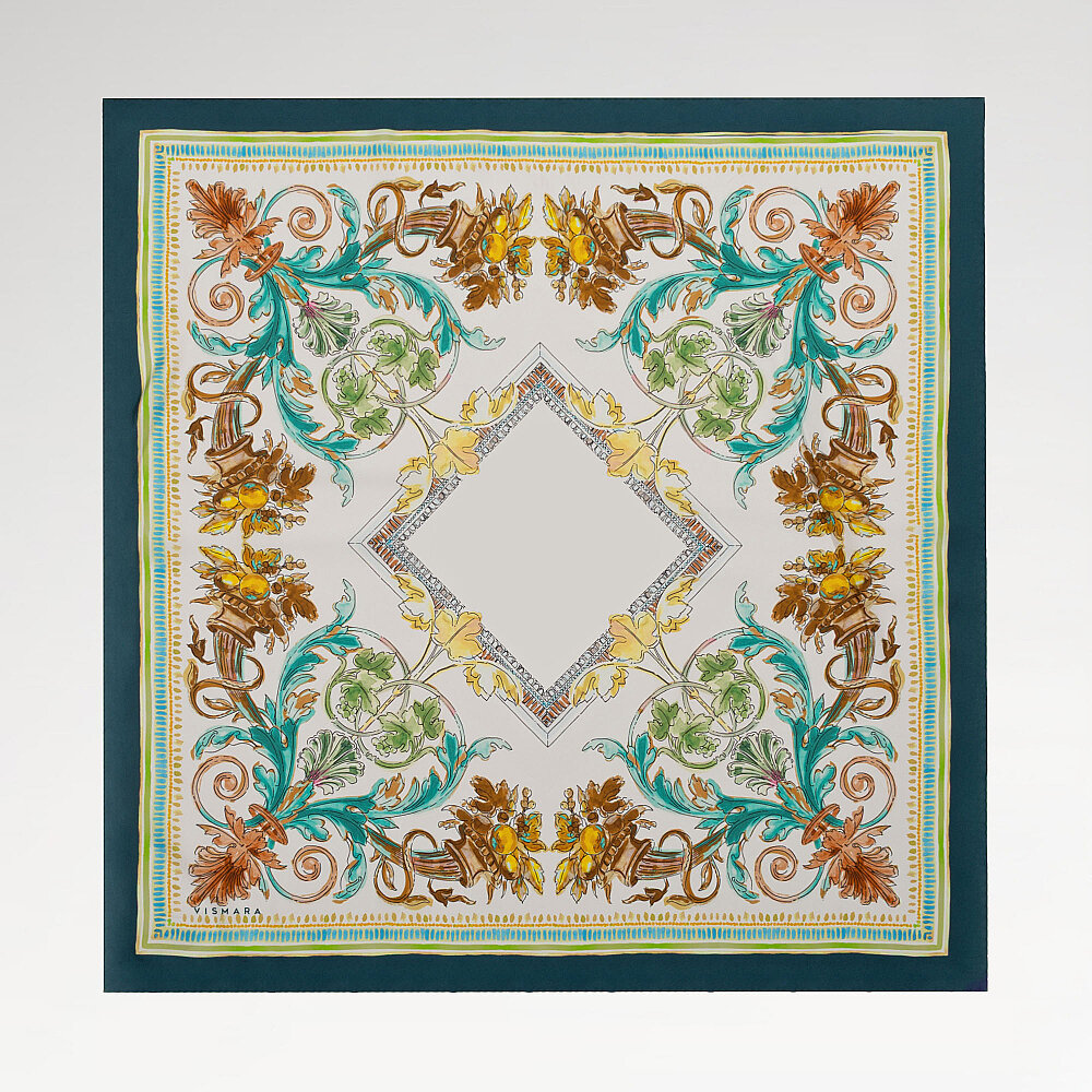 Sciarpa quadrata in seta con motivo Fiorenza color smeraldo - 1