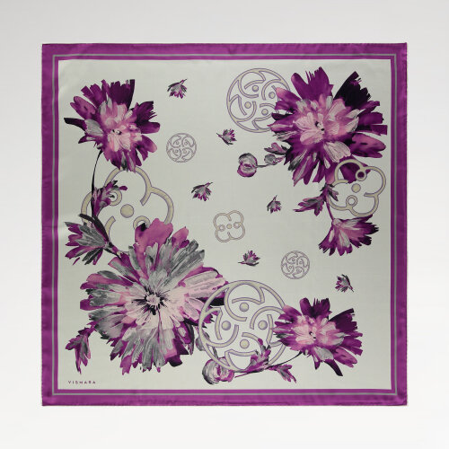 Sciarpa quadrata in seta con motivo floreale primaverile fucsia Vismara