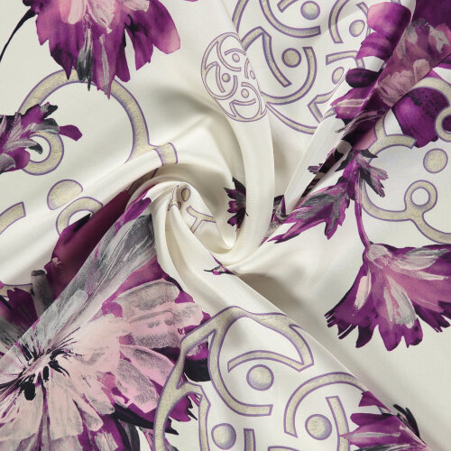 Sciarpa quadrata in seta con motivo floreale primaverile fucsia Vismara - Vismara