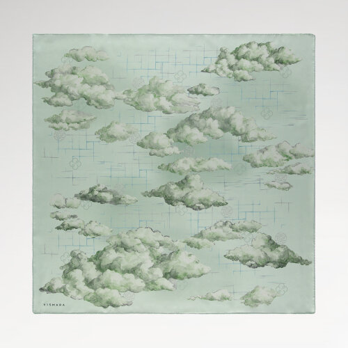 Sciarpa quadrata in seta con motivo Mint Cloud Dance