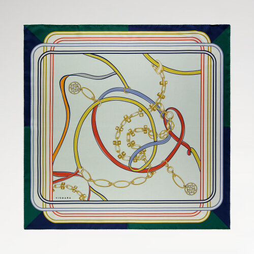 Sciarpa quadrata in seta con motivo monogramma e catena verde